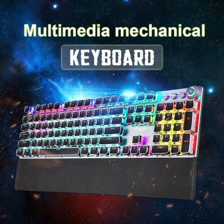 Skanto | AULA F2088 108 Tasten Gemischtlicht Mechanische Brown Switch Kabelgebundene USB Gaming-Tastatur mit Metall-Tastenkappe (Silber)