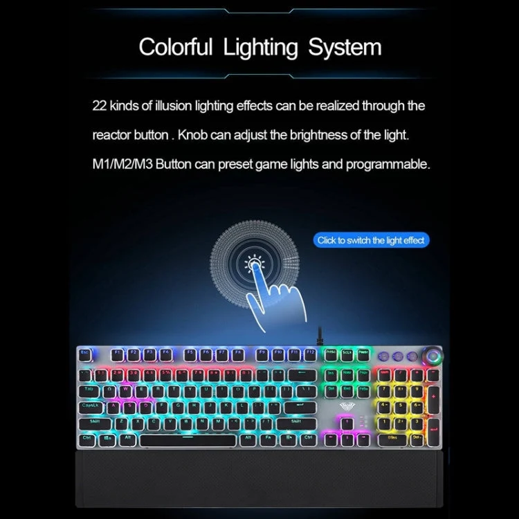 Skanto | AULA F2088 108 Tasten Gemischtlicht Mechanische Brown Switch Kabelgebundene USB Gaming-Tastatur mit Metall-Tastenkappe (Silber)
