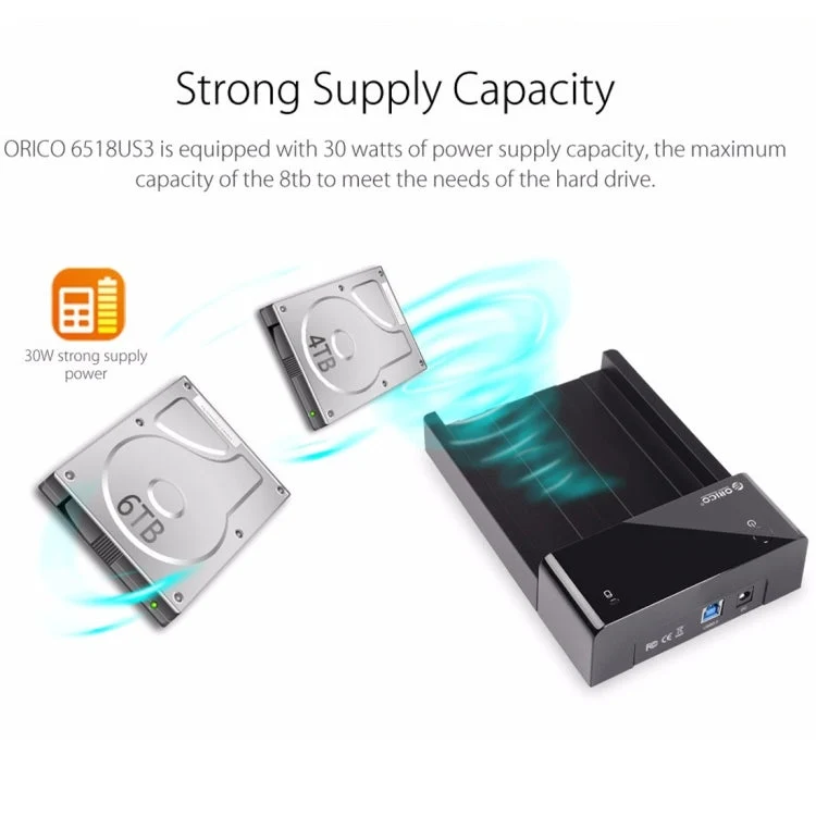 Skanto Skanto | ORICO 6518US3 USB 3.0 Type-B 2.5 / 3.5 Zoll Werkzeuglose HDD-Dockingstation Externes Speichergehäuse Festplattenbox (Schwarz)
