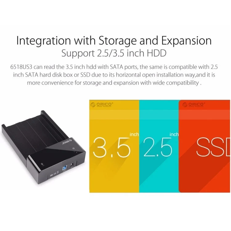 Skanto Skanto | ORICO 6518US3 USB 3.0 Type-B 2.5 / 3.5 Zoll Werkzeuglose HDD-Dockingstation Externes Speichergehäuse Festplattenbox (Schwarz)