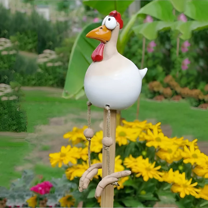 Skanto Skanto | Großäugige Hühnerstatue - Wetterfeste Harzfigur - Hahn Gartenstatue