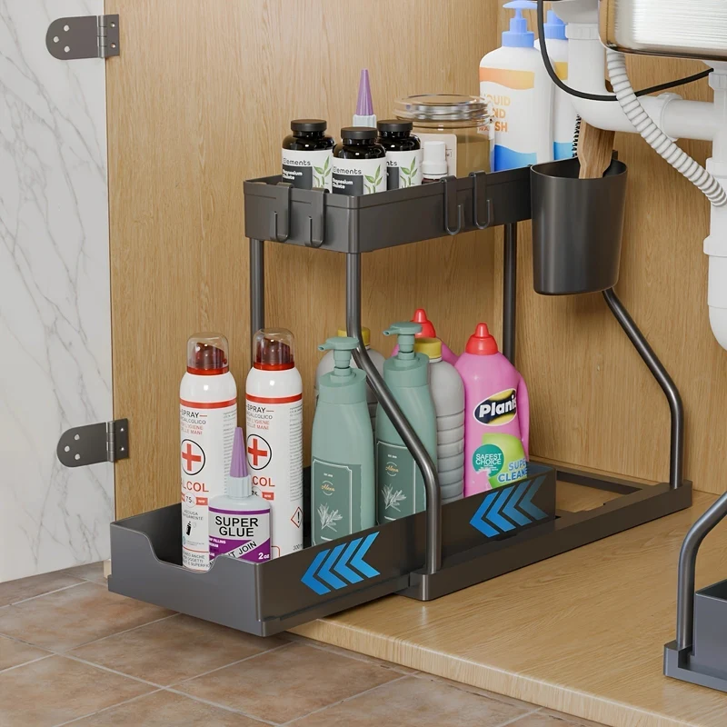 OrdnungsMeister™ | 2-stufiger Unterschrank-Organizer mit Schublade