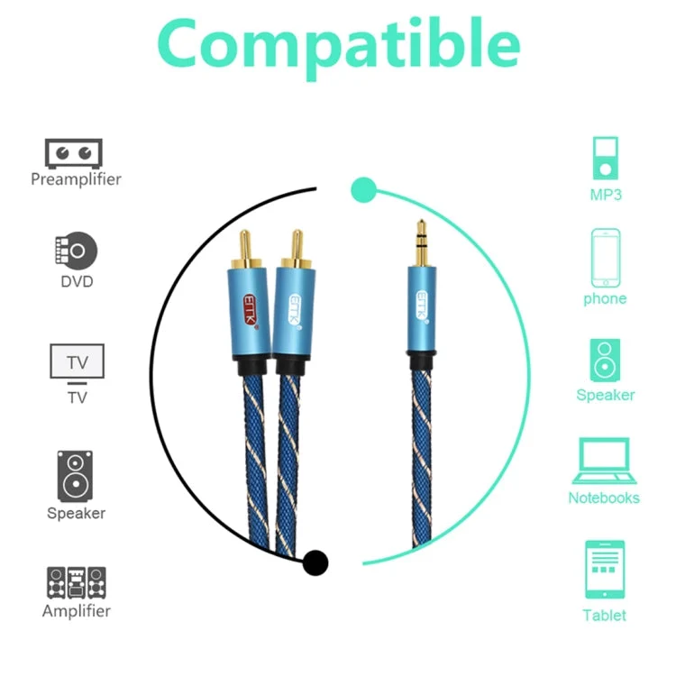 Skanto Skanto | EMK 3,5 mm Klinkenstecker auf 2 x Cinch-Stecker, vergoldete Anschlüsse, Lautsprecher-Audiokabel, Kabellänge: 5 m (Dunkelblau)