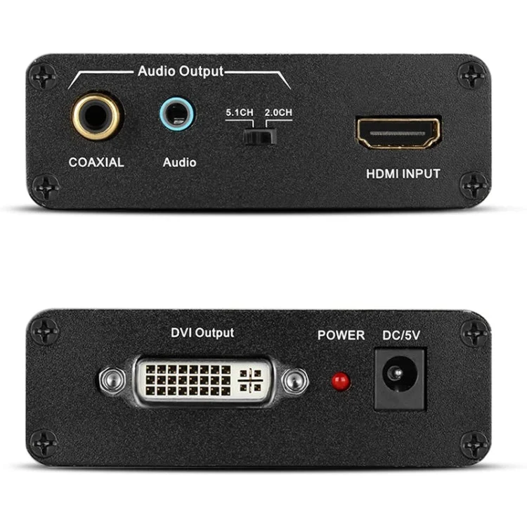 Skanto | HDV-339 Full HD HDMI zu DVI + Digital Coax / Analog Stereo Audio Konverter Adapter (Schwarz)
