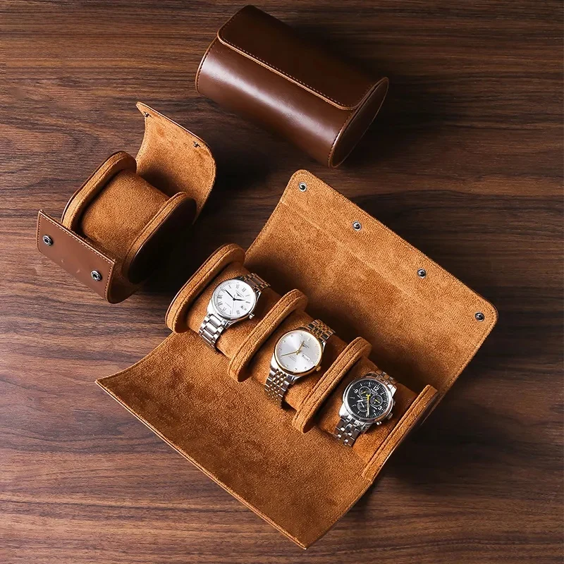 Skanto | Vintage Leder Uhrenbox mit 3 Fächern für Herren auf Reisen