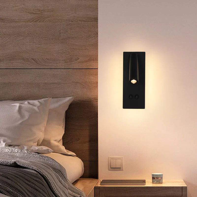 Skanto | Moderne minimalistische rechteckige runde Eisen-Aluminium-LED-Wandleuchte für Schlafzimmer