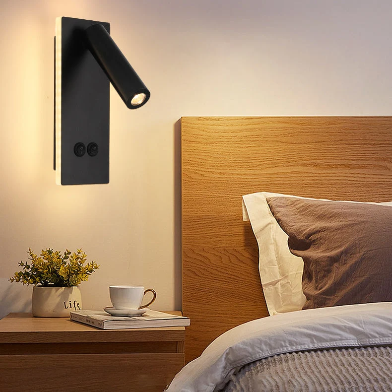Skanto | Moderne minimalistische rechteckige runde Eisen-Aluminium-LED-Wandleuchte für Schlafzimmer