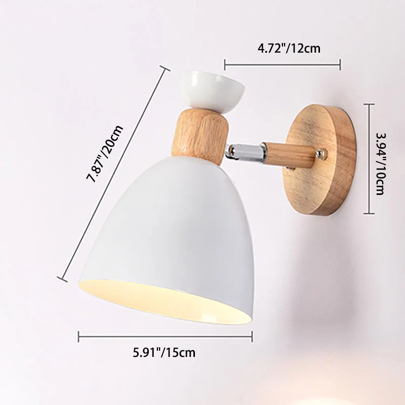Skanto | Moderne minimalistische runde Horn-Aluminium-Holz-1-Flammen-Wandleuchte für Schlafzimmer