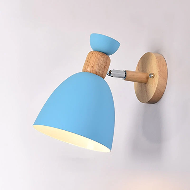 Skanto | Moderne minimalistische runde Horn-Aluminium-Holz-1-Flammen-Wandleuchte für Schlafzimmer