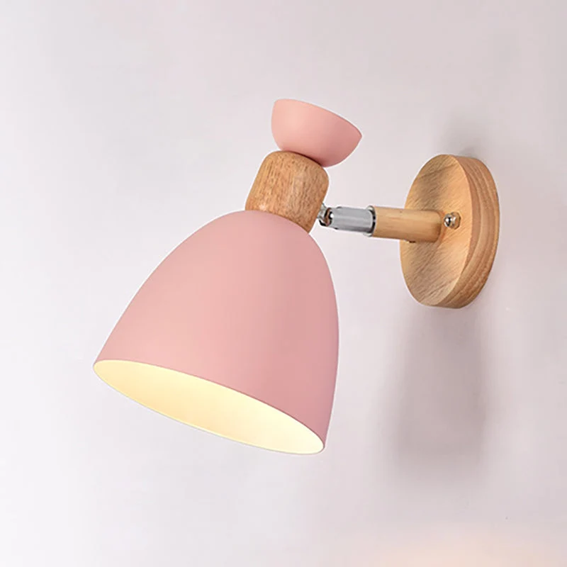 Skanto | Moderne minimalistische runde Horn-Aluminium-Holz-1-Flammen-Wandleuchte für Schlafzimmer