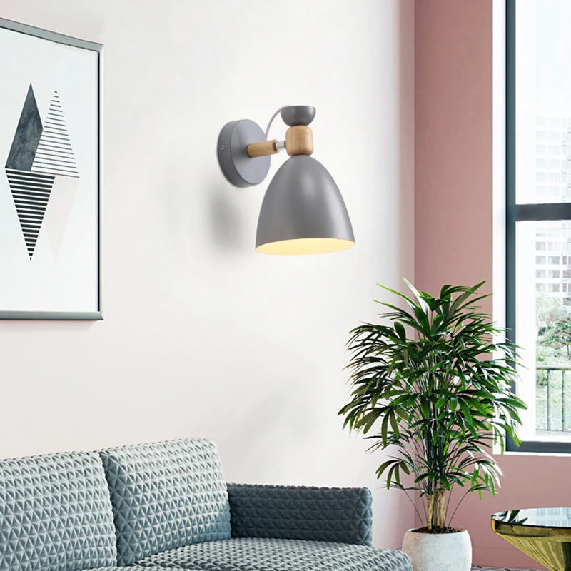 Skanto | Moderne minimalistische runde Horn-Aluminium-Holz-1-Flammen-Wandleuchte für Schlafzimmer