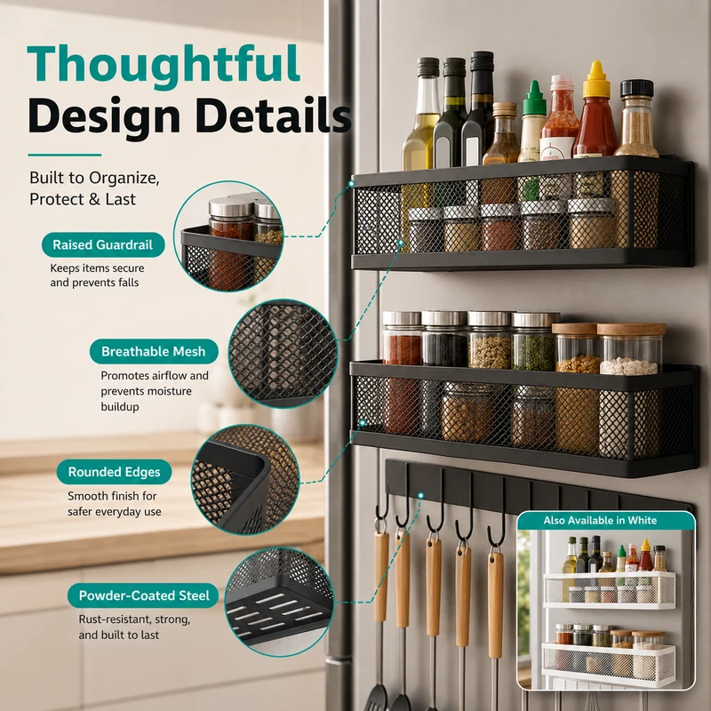 MagnaShelf™ | 2er-Set Magnetische Gewürzregale mit 12 Haken