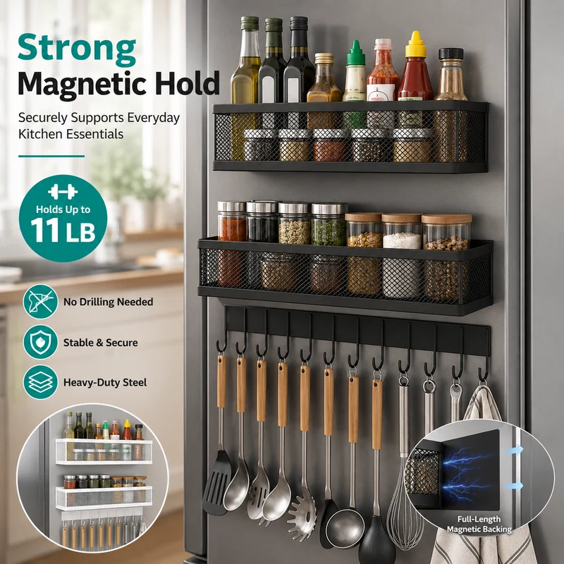 MagnaShelf™ | 2er-Set Magnetische Gewürzregale mit 12 Haken