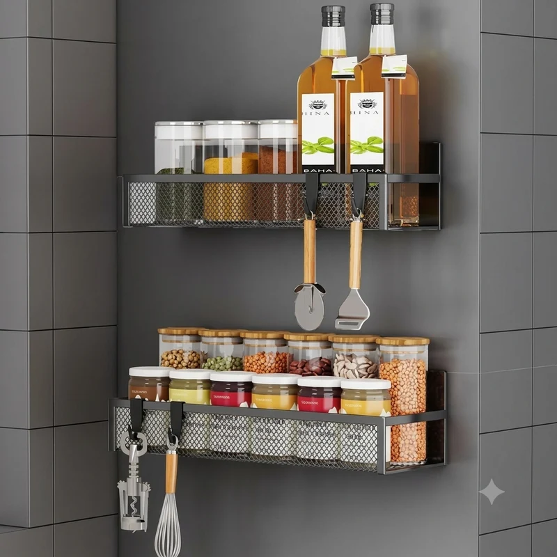 MagnaShelf™ | 2er-Set Magnetische Gewürzregale mit 12 Haken