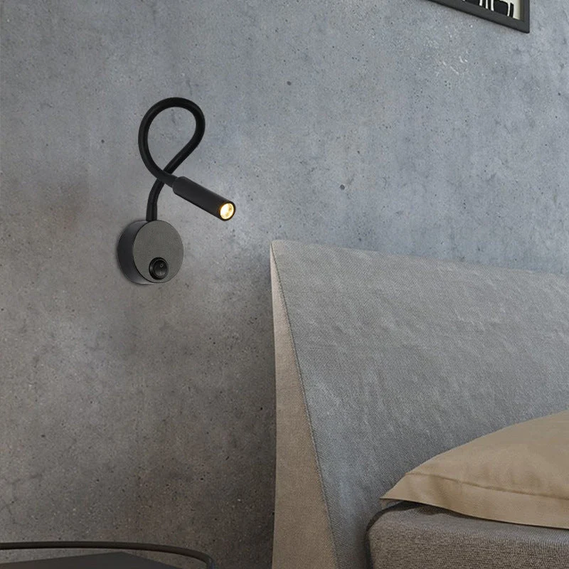 Skanto | Moderne minimalistische runde Wandleuchte aus Eisen mit flexiblem Biegerohr LED-Leselampe für das Schlafzimmer