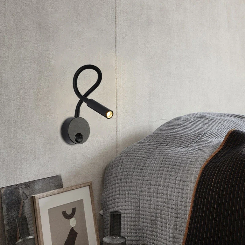 Skanto | Moderne minimalistische runde Wandleuchte aus Eisen mit flexiblem Biegerohr LED-Leselampe für das Schlafzimmer
