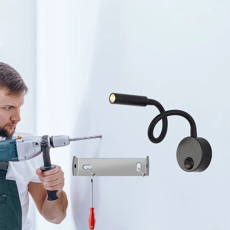 Skanto | Moderne minimalistische runde Wandleuchte aus Eisen mit flexiblem Biegerohr LED-Leselampe für das Schlafzimmer