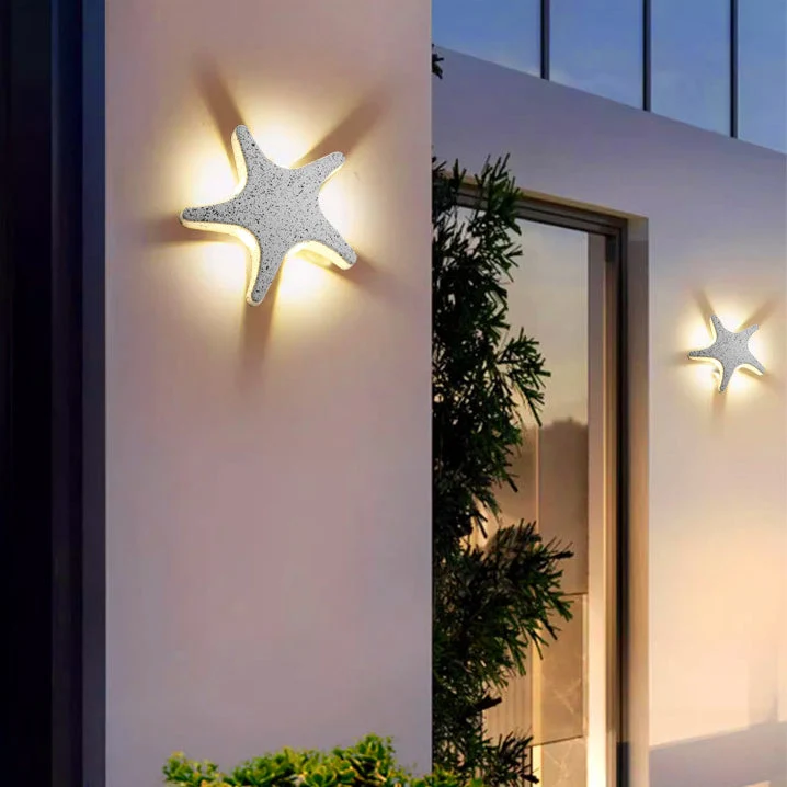 Skanto | Zeitgenössische schlichte LED-Wandleuchte im Seestern-Design aus Aluminium, wasserdicht für die Terrasse im Außenbereich