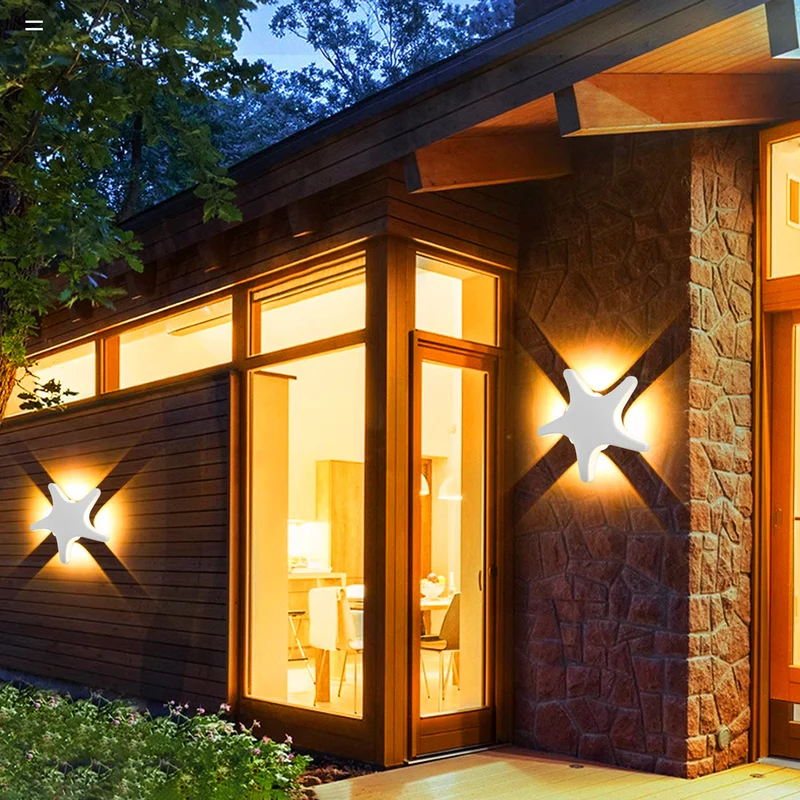 Skanto | Zeitgenössische schlichte LED-Wandleuchte im Seestern-Design aus Aluminium, wasserdicht für die Terrasse im Außenbereich