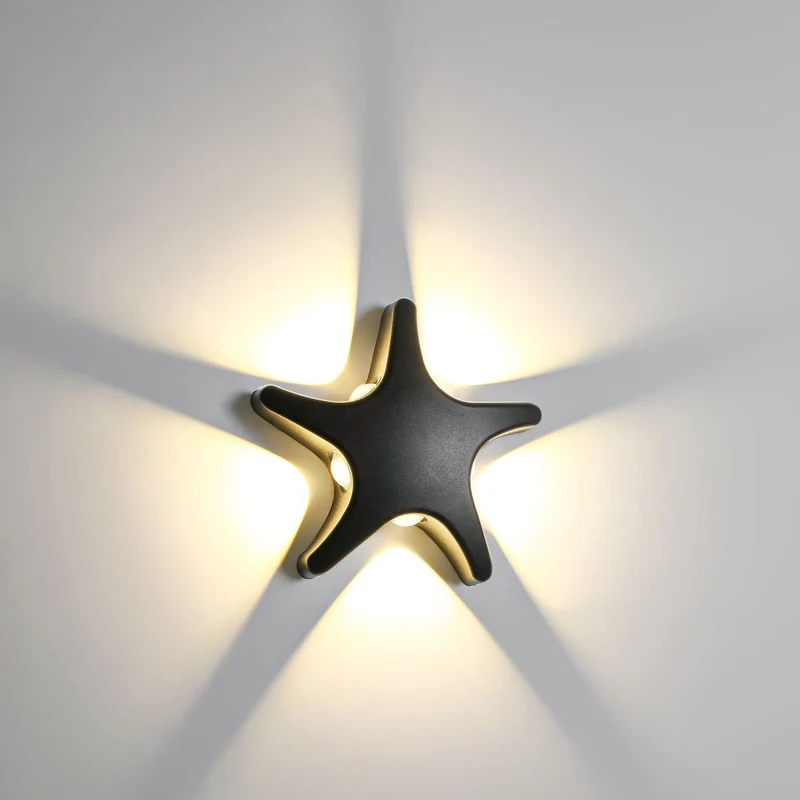 Skanto | Zeitgenössische schlichte LED-Wandleuchte im Seestern-Design aus Aluminium, wasserdicht für die Terrasse im Außenbereich