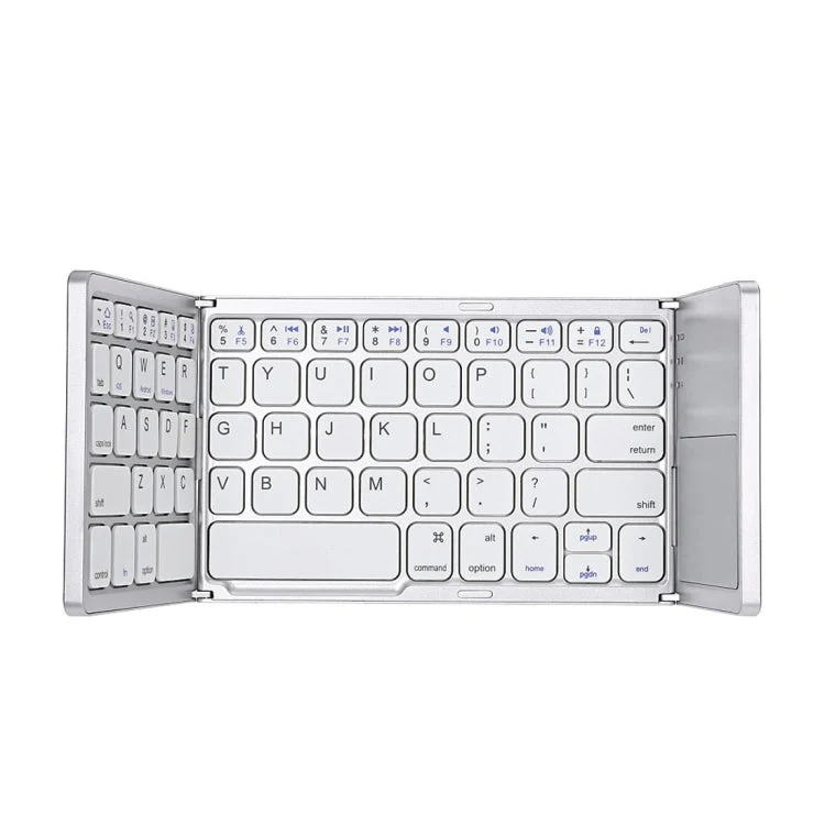 Skanto | B033 Wiederaufladbare 3-fach faltbare 64-Tasten Bluetooth Wireless Tastatur mit Touchpad (Silber)