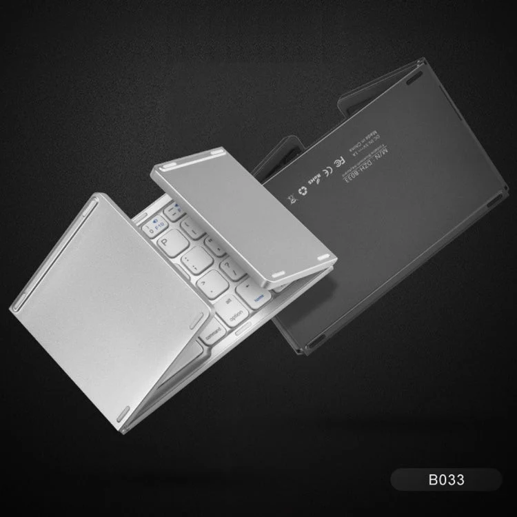 Skanto | B033 Wiederaufladbare 3-fach faltbare 64-Tasten Bluetooth Wireless Tastatur mit Touchpad (Silber)