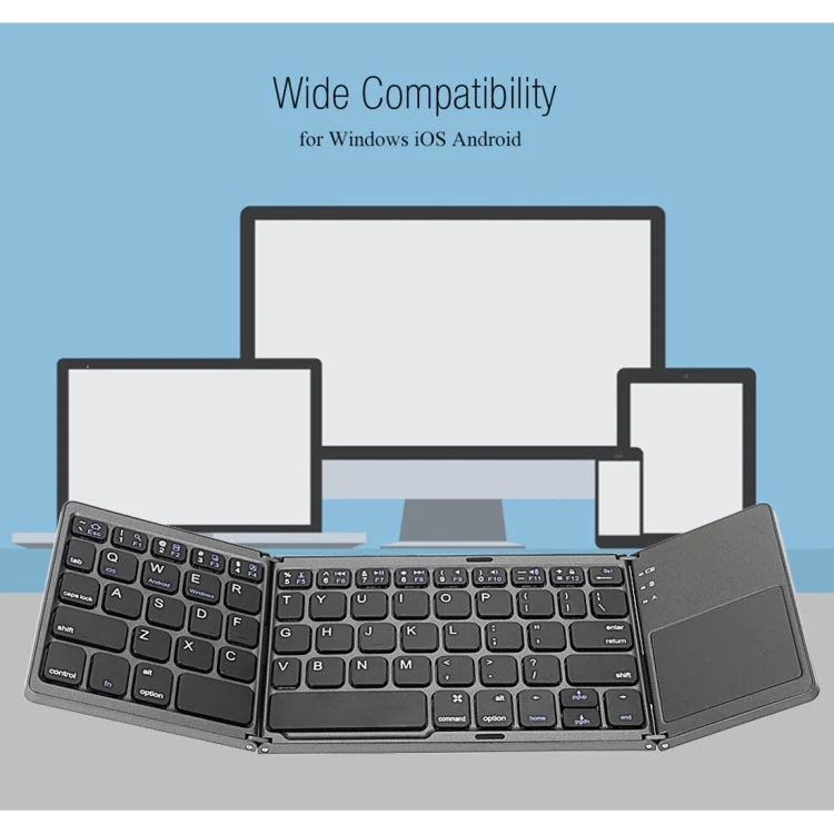 Skanto | B033 Wiederaufladbare 3-fach faltbare 64-Tasten Bluetooth Wireless Tastatur mit Touchpad (Silber)