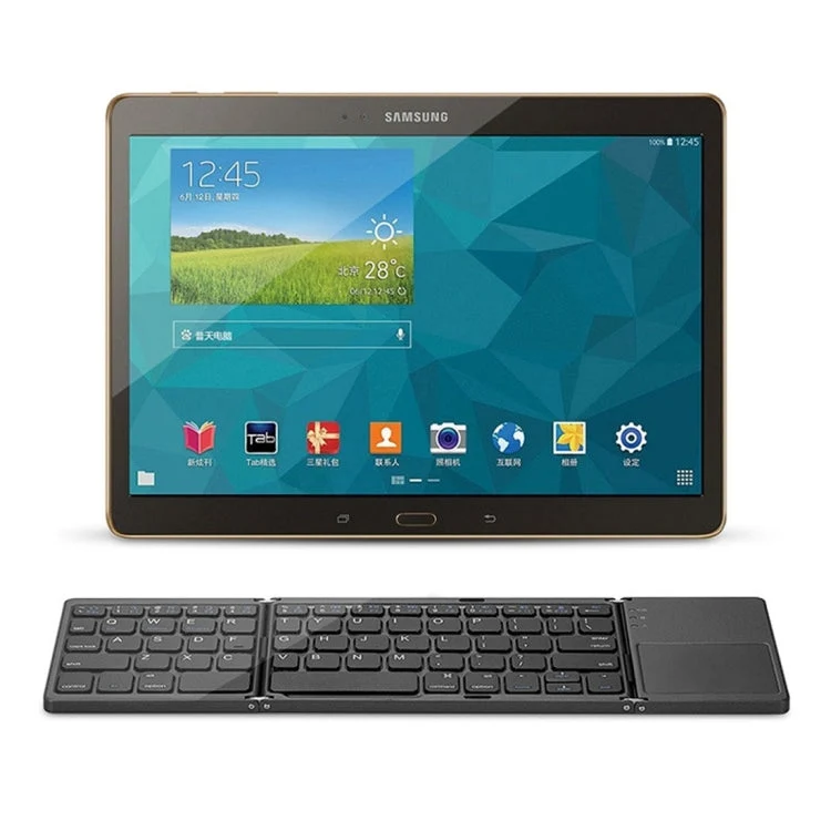 Skanto | B033 Wiederaufladbare 3-fach faltbare 64-Tasten Bluetooth Wireless Tastatur mit Touchpad (Silber)