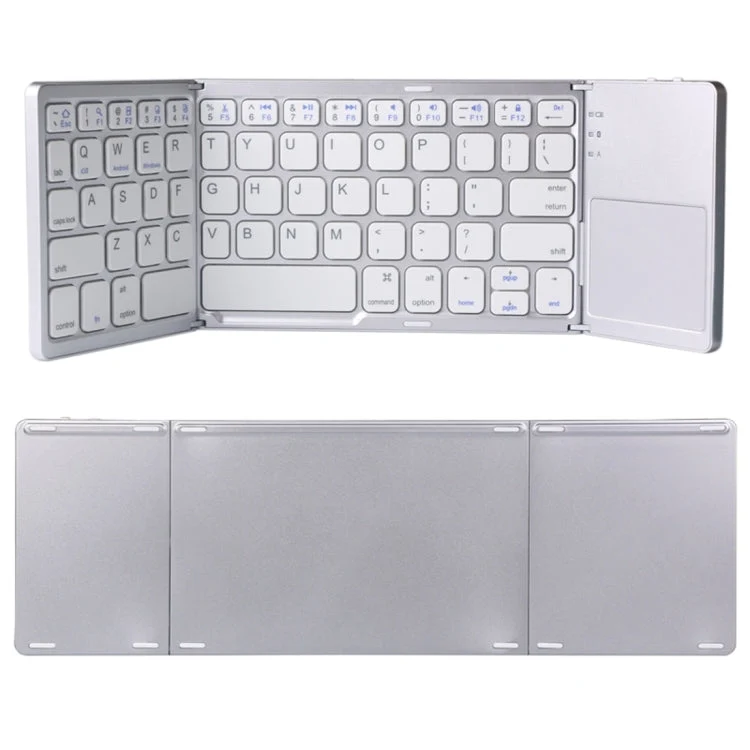 Skanto | B033 Wiederaufladbare 3-fach faltbare 64-Tasten Bluetooth Wireless Tastatur mit Touchpad (Silber)