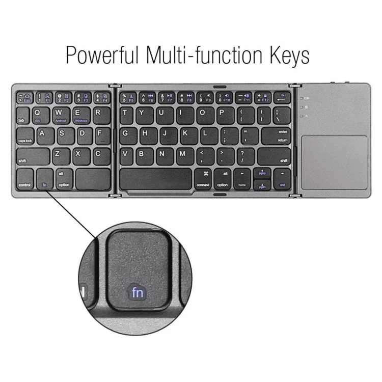Skanto | B033 Wiederaufladbare 3-fach faltbare 64-Tasten Bluetooth Wireless Tastatur mit Touchpad (Silber)