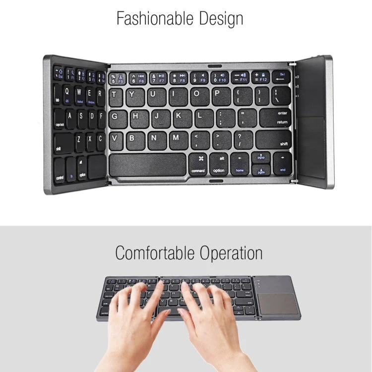 Skanto | B033 Wiederaufladbare 3-fach faltbare 64-Tasten Bluetooth Wireless Tastatur mit Touchpad (Silber)