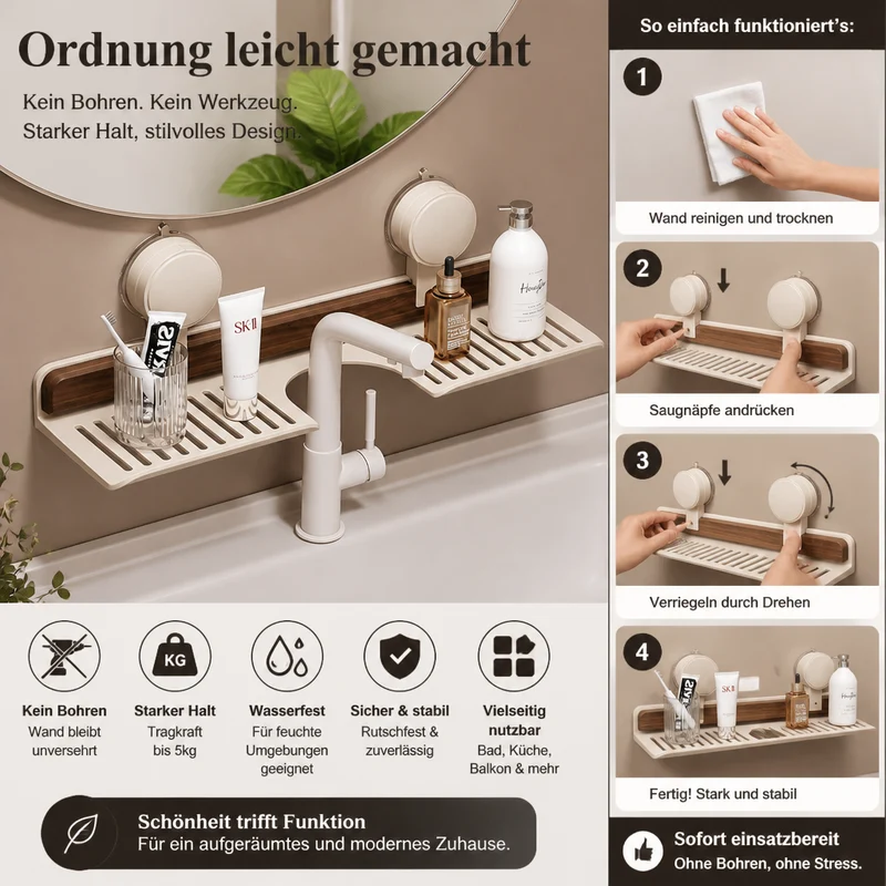 BathShelf™ | Bohrfreies Badezimmerregal mit Saugnapf