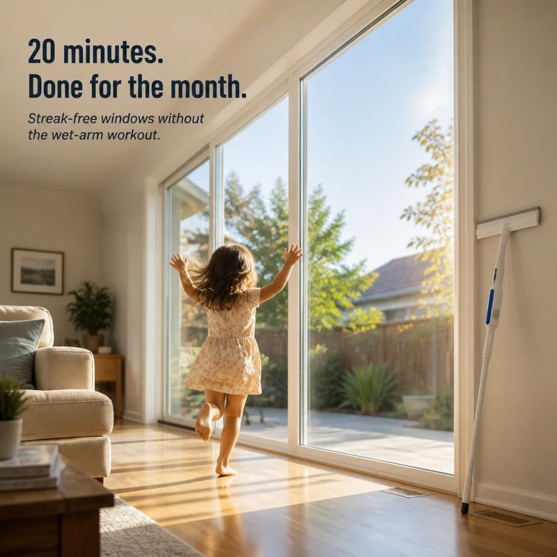 CrystalClean™ | Fensterwischer mit Sprühfunktion & Teleskopstiel