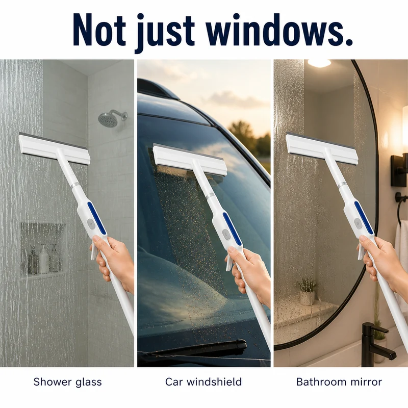 CrystalClean™ | Fensterwischer mit Sprühfunktion & Teleskopstiel