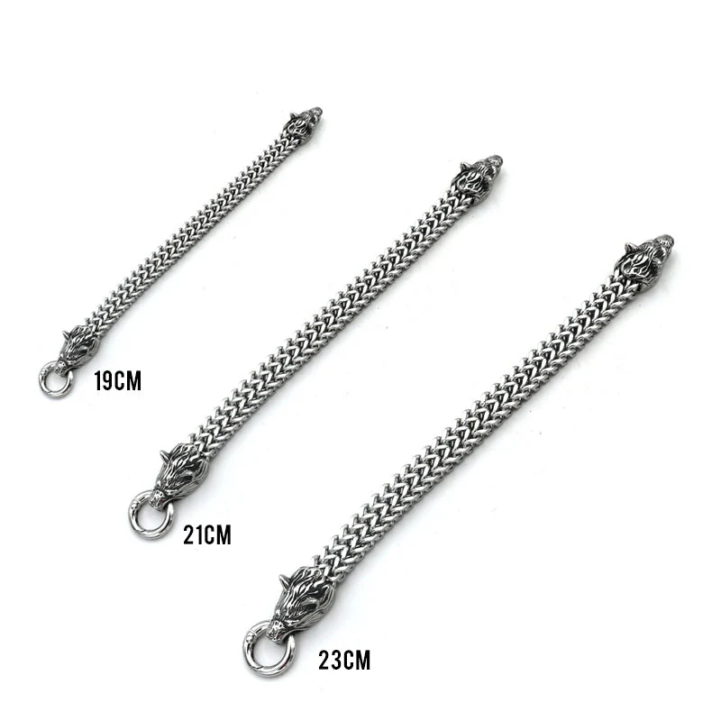 Skanto | Wikinger-Armband aus Edelstahl mit doppeltem Wolfskopf Fenrir