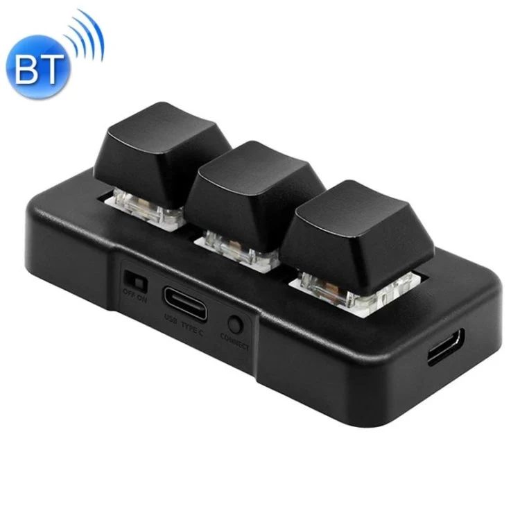 Skanto | MK321BT Bluetooth 5.1 3 Tasten Anpassbare Gaming-Office PS Clip Makro-Programmier-Tastatur (Schwarz)