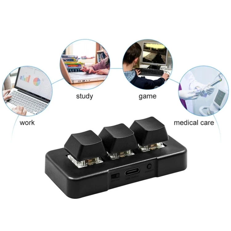 Skanto | MK321BT Bluetooth 5.1 3 Tasten Anpassbare Gaming-Office PS Clip Makro-Programmier-Tastatur (Schwarz)