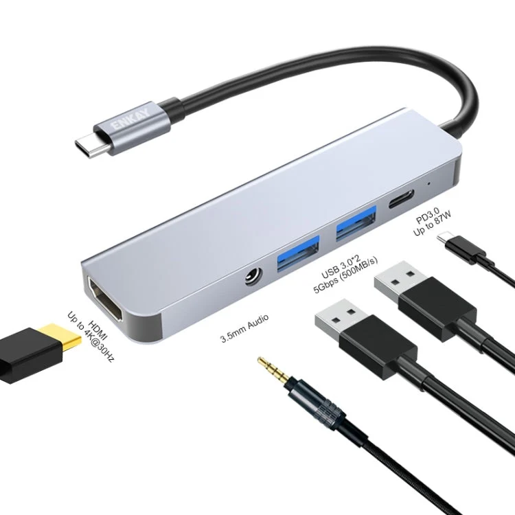 Skanto | ENKAY Hatt-Prince 5-in-1 Type-C Hub 4K HDMI Konverter Dockingstation 3.5mm Audio Klinkenadapter