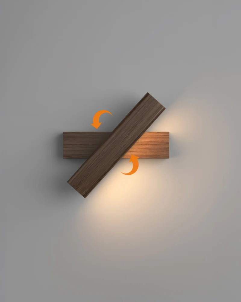 Skanto | Nordische Wandleuchte mit Holzmaserung und Drehfunktion