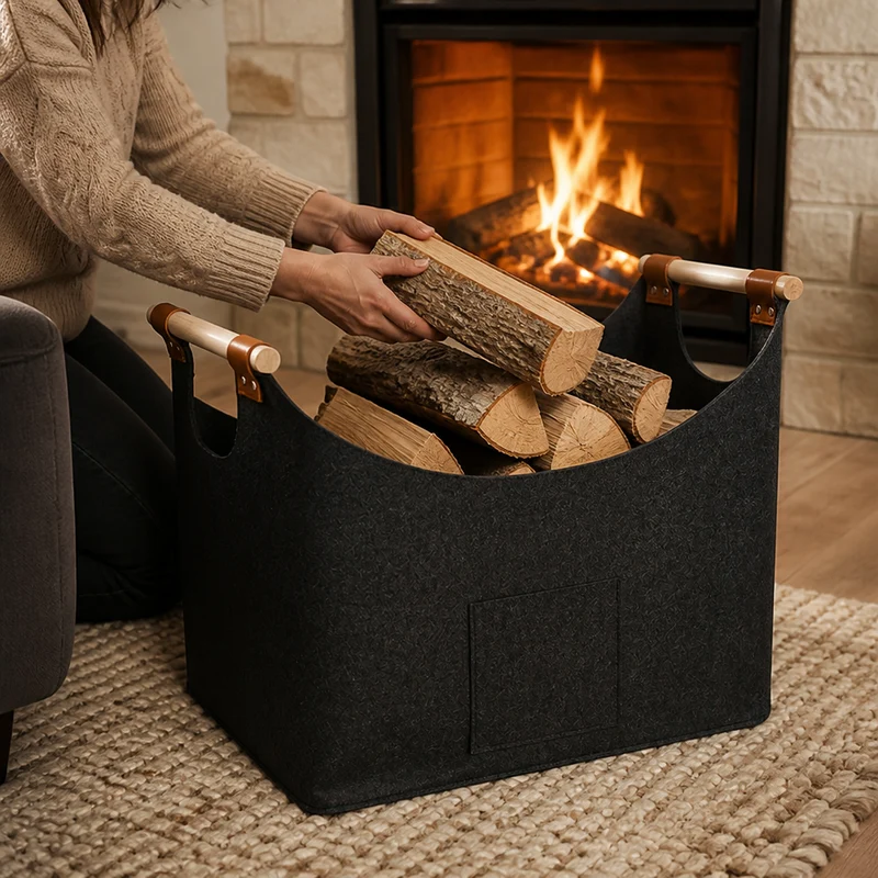 FireCarry™ | Faltbarer Filz-Holzkorb (55 L)