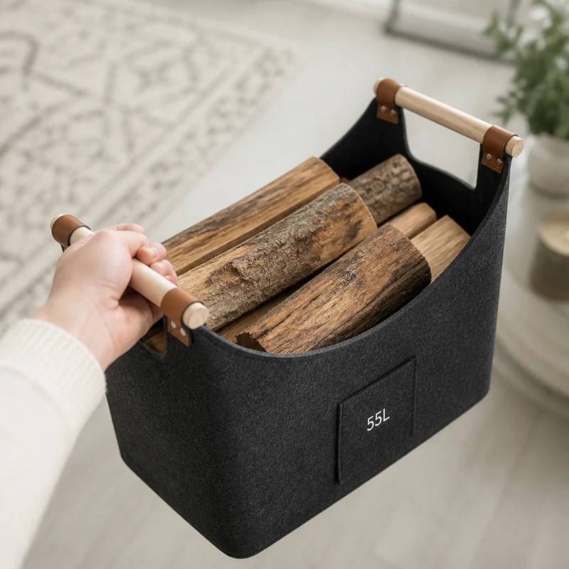 FireCarry™ | Faltbarer Filz-Holzkorb (55 L)