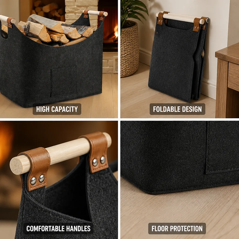 FireCarry™ | Faltbarer Filz-Holzkorb (55 L)