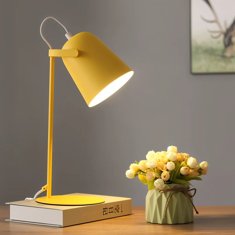 Skanto | Macaron Tischlampe - Nordische Gelbe Schreibtischlampe - Verstellbare Lampe