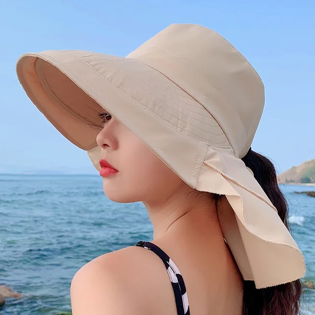 Skanto | SUNNY | Damen Sonnenhut für die Sonne | Breite Krempe UV-Nackenschutz | Sonnenstrandhut Frau