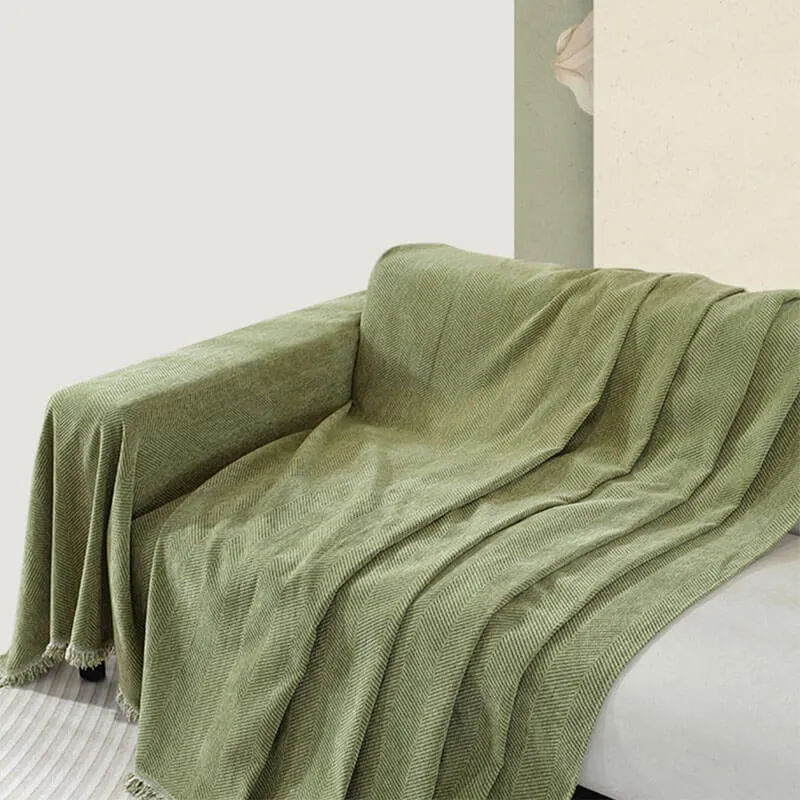 Skanto | Chenille-Überwurf mit Fischgrätmuster und Quasten für Sofas