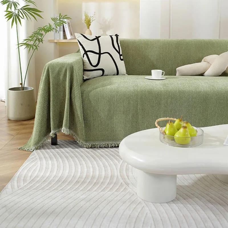 Skanto | Chenille-Überwurf mit Fischgrätmuster und Quasten für Sofas
