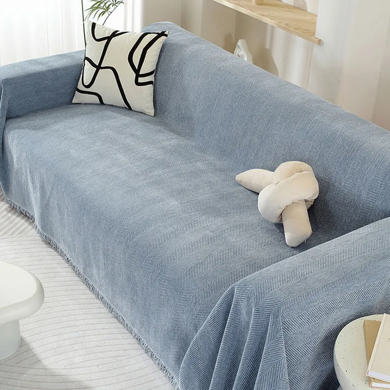 Skanto | Chenille-Überwurf mit Fischgrätmuster und Quasten für Sofas
