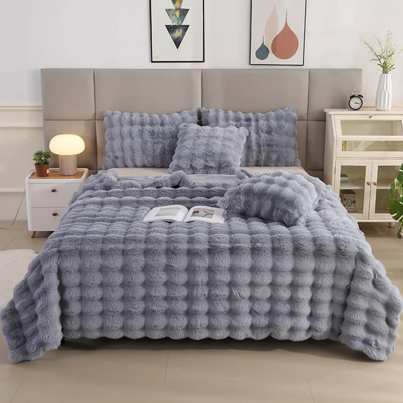 Skanto | Premium Bubble Doppellagige dicke Kunstkaninchenfell-Decke