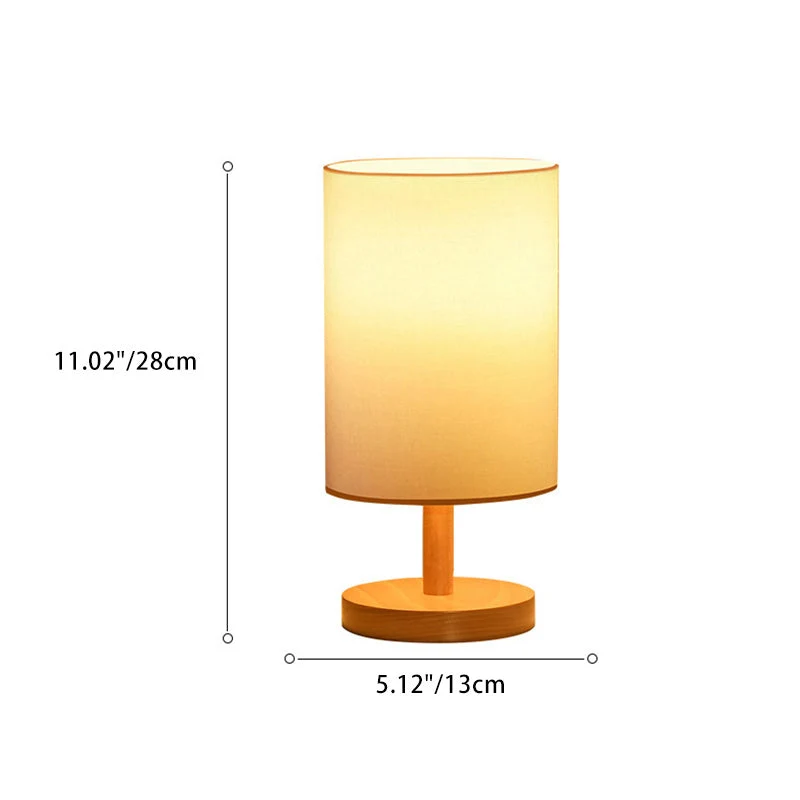 Skanto | Traditionelle japanische Zylinder-Holz-Stoff-1-Licht-Tischlampe für das Wohnzimmer