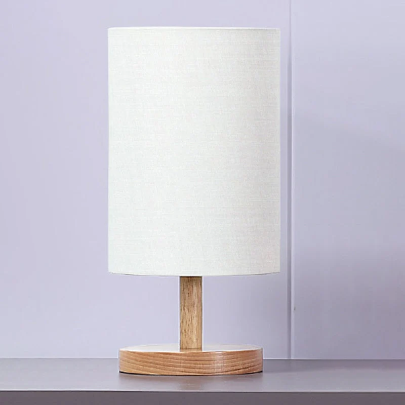 Skanto | Traditionelle japanische Zylinder-Holz-Stoff-1-Licht-Tischlampe für das Wohnzimmer